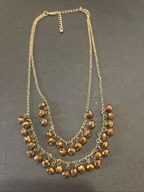 Gold-Tone Brown Beaded Layered Necklace